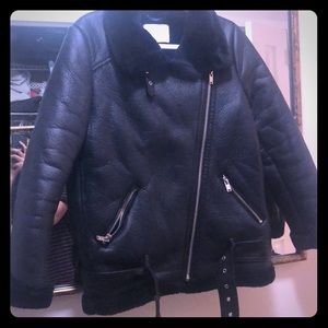 Zara Fur Shearling Aviator Jacket M